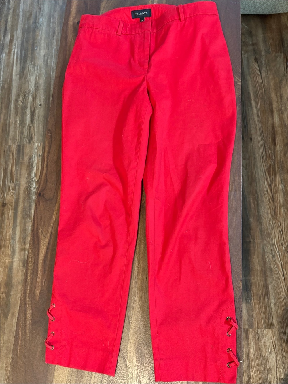 Talbots Bright Red Straight-Leg Cotton Chinos with Ankle Lace Detail